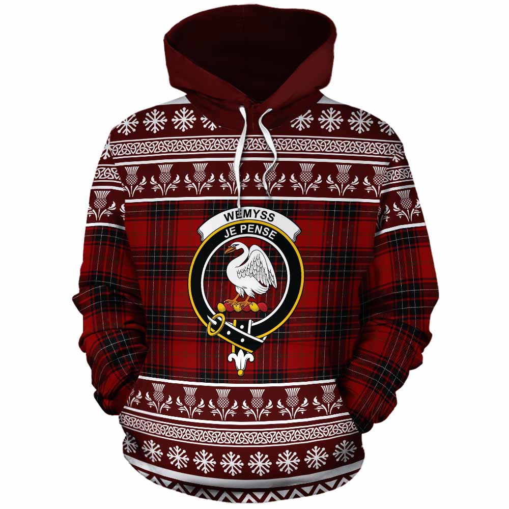 Wemyss Clan Tartan Christmas Cotton Hoodie with Family Crest - Tartan Vibes Clothing