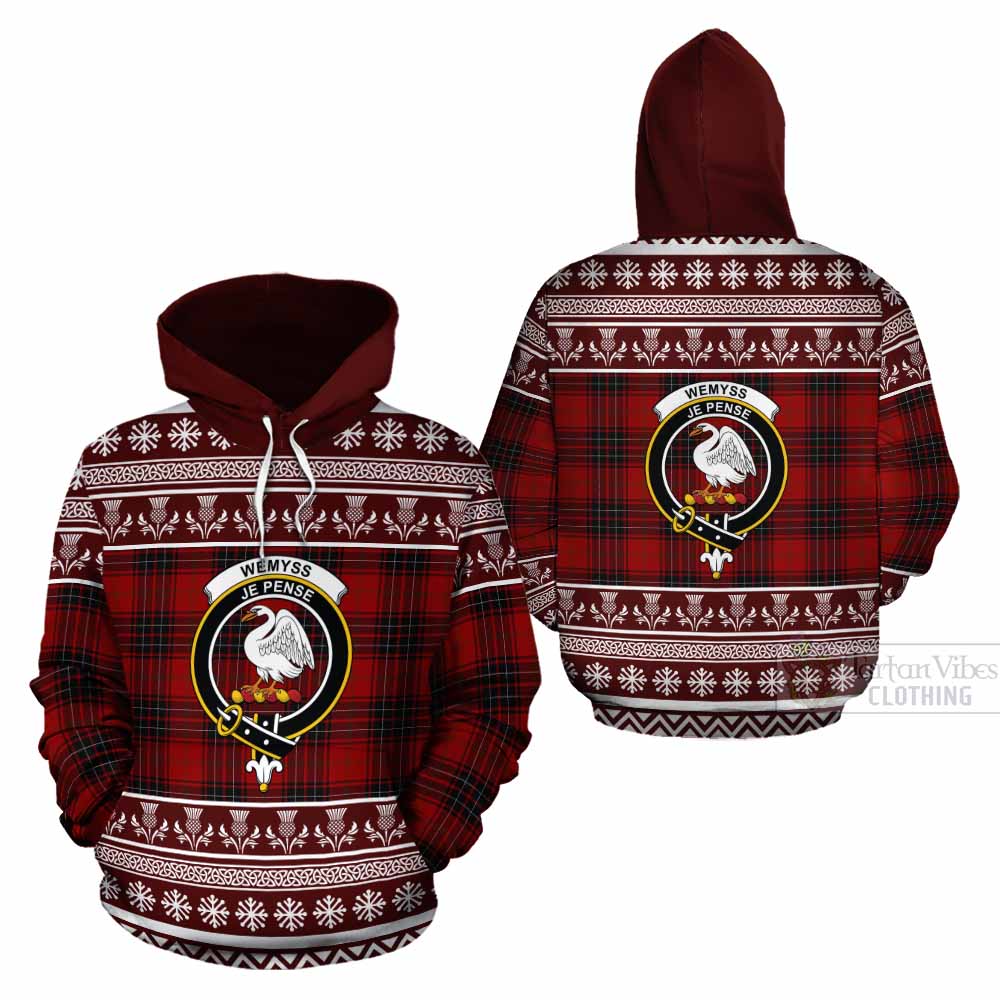 Wemyss Clan Tartan Christmas Cotton Hoodie with Family Crest - Tartan Vibes Clothing