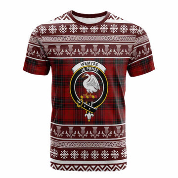 Wemyss Clan Tartan Christmas Cotton T-shirt with Family Crest