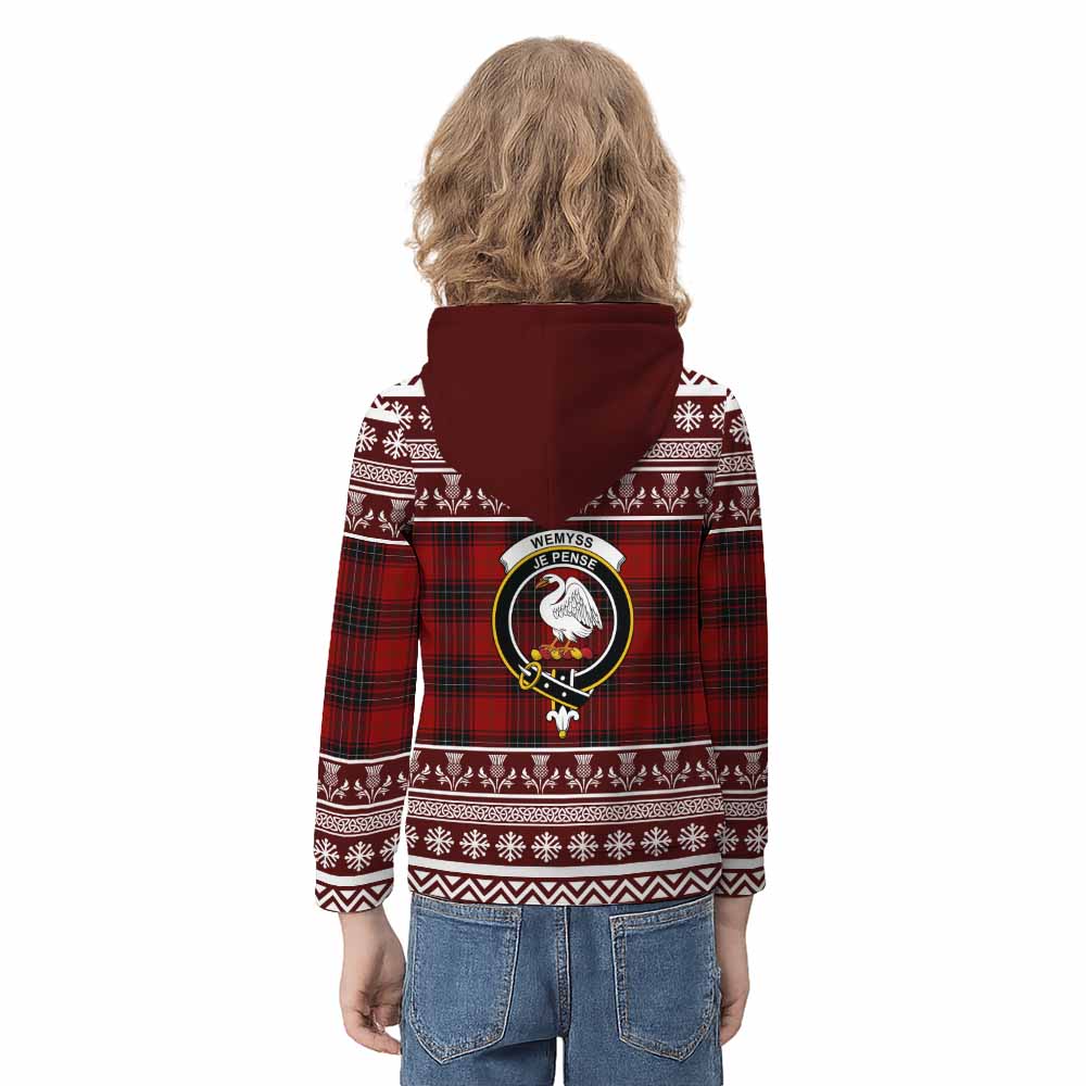 Wemyss Clan Tartan Christmas Kid Hoodie with Family Crest - Tartan Vibes Clothing