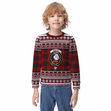 Wemyss Clan Tartan Christmas Kid Ugly Sweatshirt with Family Crest