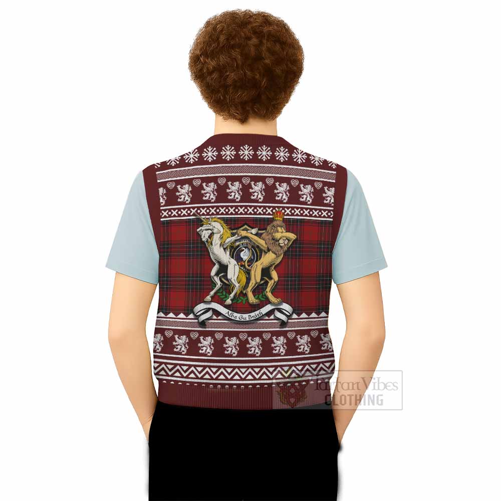 Wemyss Clan Tartan Crest Christmas Knitted V-Neck Vest Coat of Arms Funny Style - Tartan Vibes Clothing