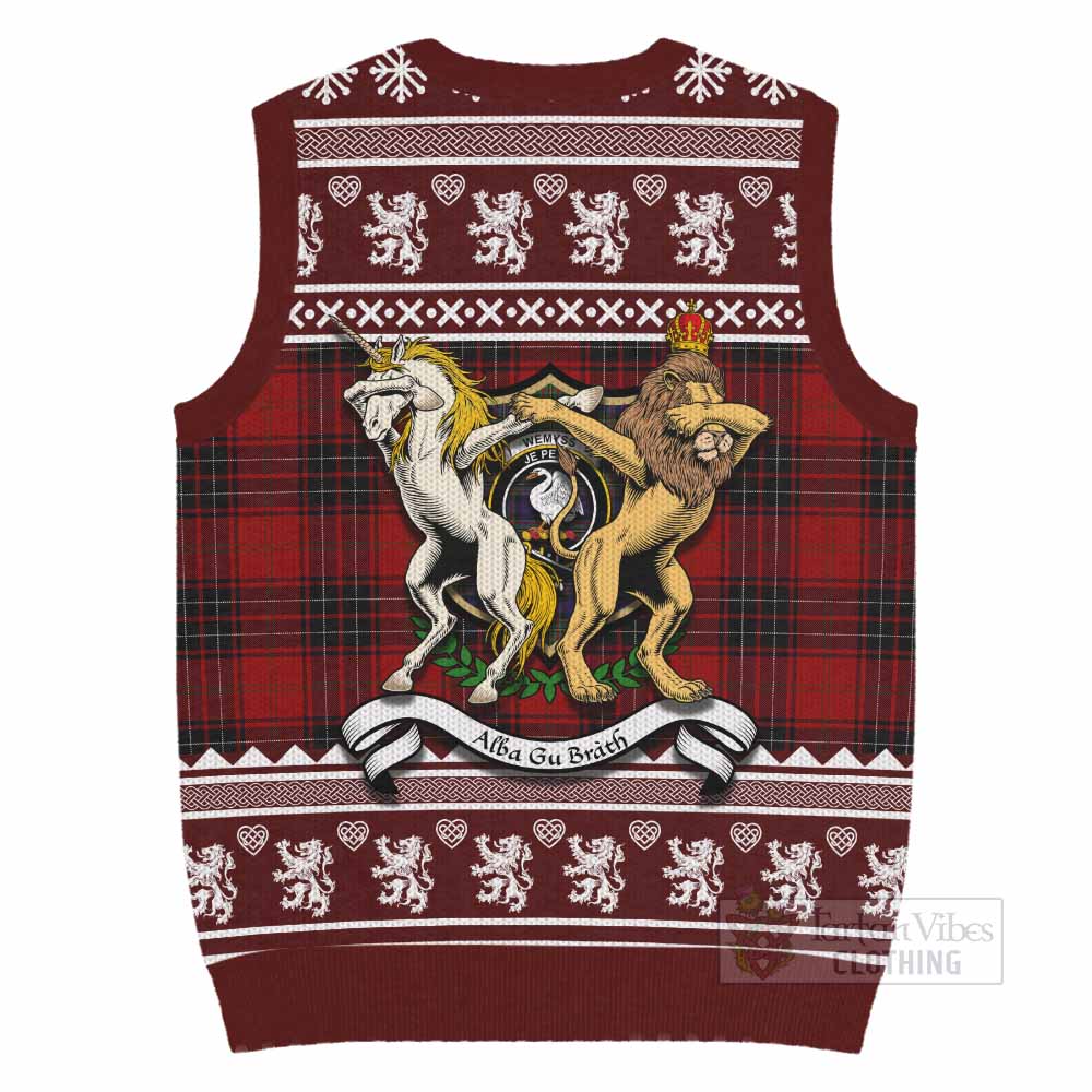 Wemyss Clan Tartan Crest Christmas Knitted V-Neck Vest Coat of Arms Funny Style - Tartan Vibes Clothing