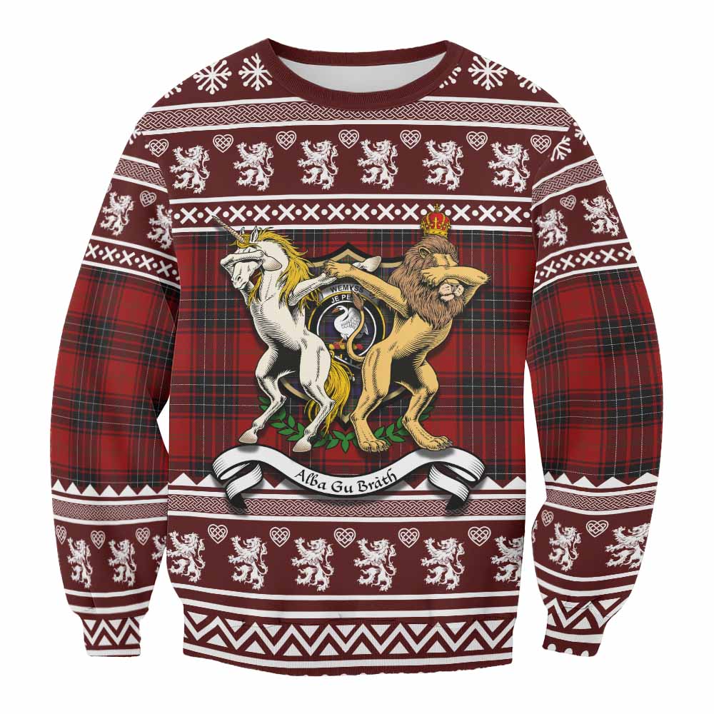 Wemyss Clan Tartan Crest Christmas Sweatshirt Coat of Arms Funny Style - Tartan Vibes Clothing