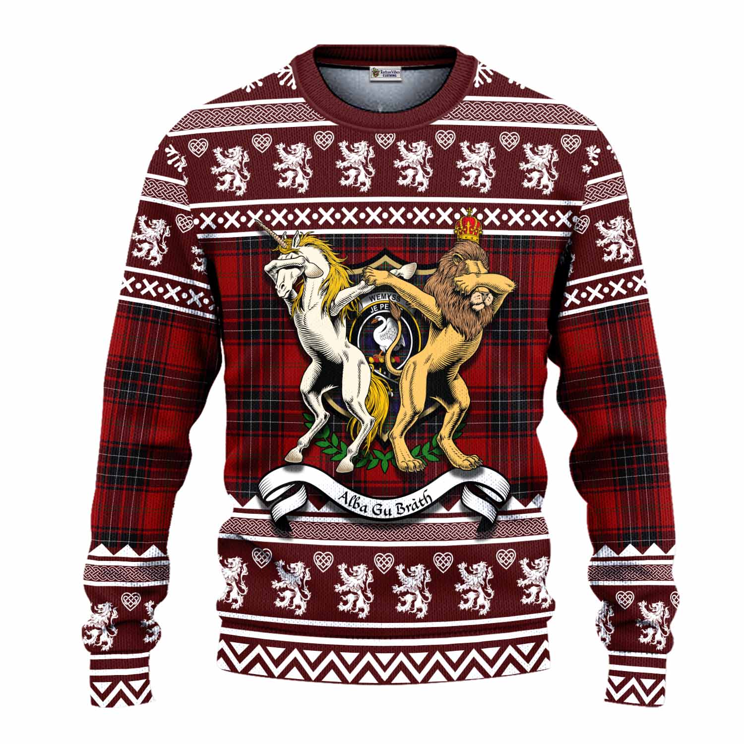 Wemyss Clan Tartan Crest Christmas Ugly Sweater Coat of Arms Funny Style - Tartan Vibes Clothing