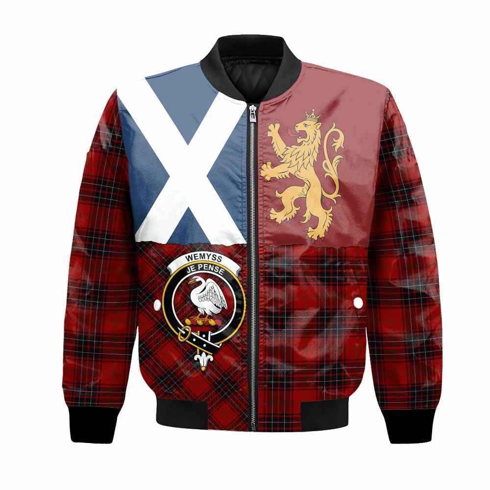 Wemyss Crest Tartan Bomber Jacket with Lion Rampant Saltire Style