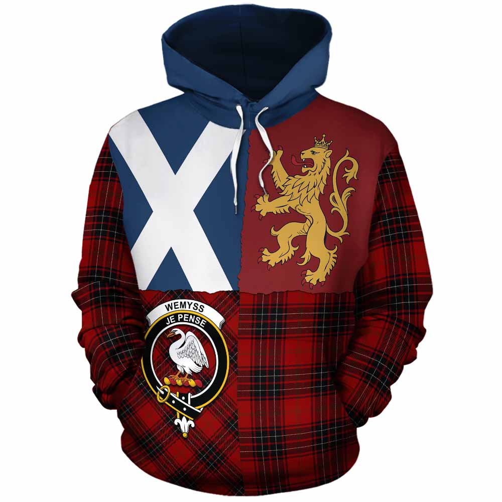 Wemyss Crest Tartan Cotton Hoodie with Lion Rampant Saltire Style - Tartan Vibes Clothing