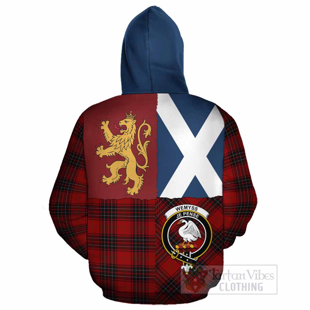 Wemyss Crest Tartan Cotton Hoodie with Lion Rampant Saltire Style - Tartan Vibes Clothing