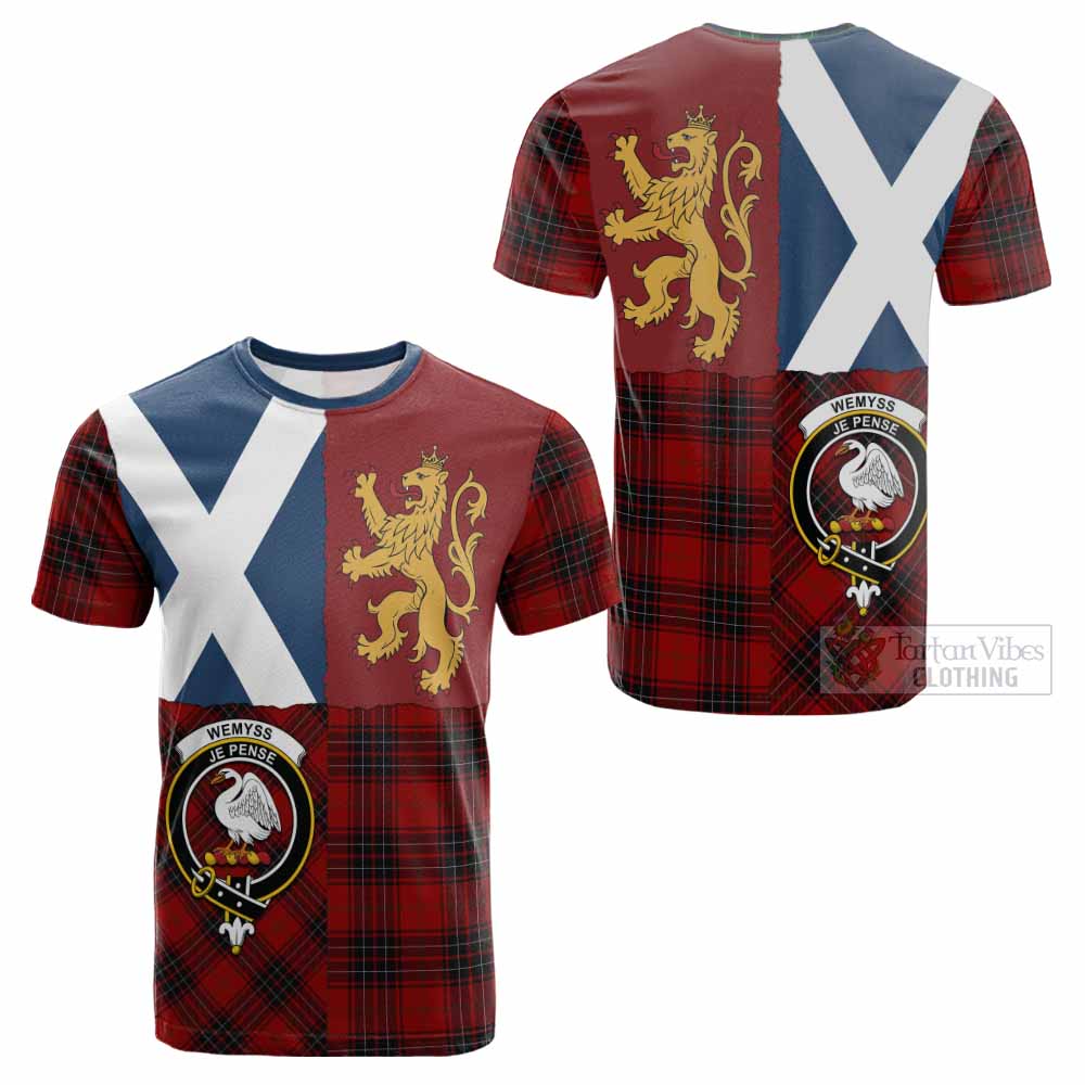 Wemyss Crest Tartan Cotton T-shirt with Lion Rampant Saltire Style - Tartan Vibes Clothing
