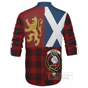 Wemyss Crest Tartan Ghillie Shirt with Lion Rampant Saltire Style - Tartan Vibes Clothing