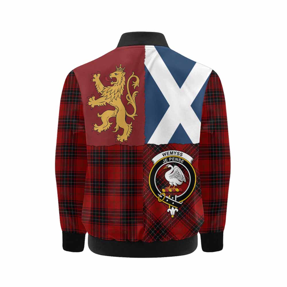 Wemyss Crest Tartan Kid Bomber Jacket with Lion Rampant Saltire Style - Tartan Vibes Clothing