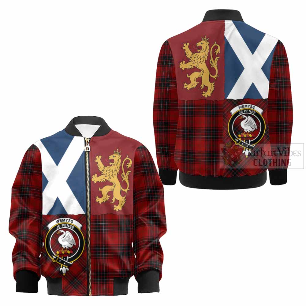Wemyss Crest Tartan Kid Bomber Jacket with Lion Rampant Saltire Style - Tartan Vibes Clothing