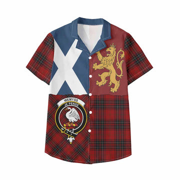 Wemyss Crest Tartan Kid Hawaiian Shirt with Lion Rampant Saltire Style