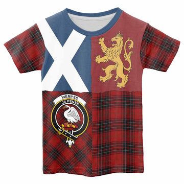 Wemyss Crest Tartan Kid T-shirt with Lion Rampant Saltire Style - Tartan Vibes Clothing