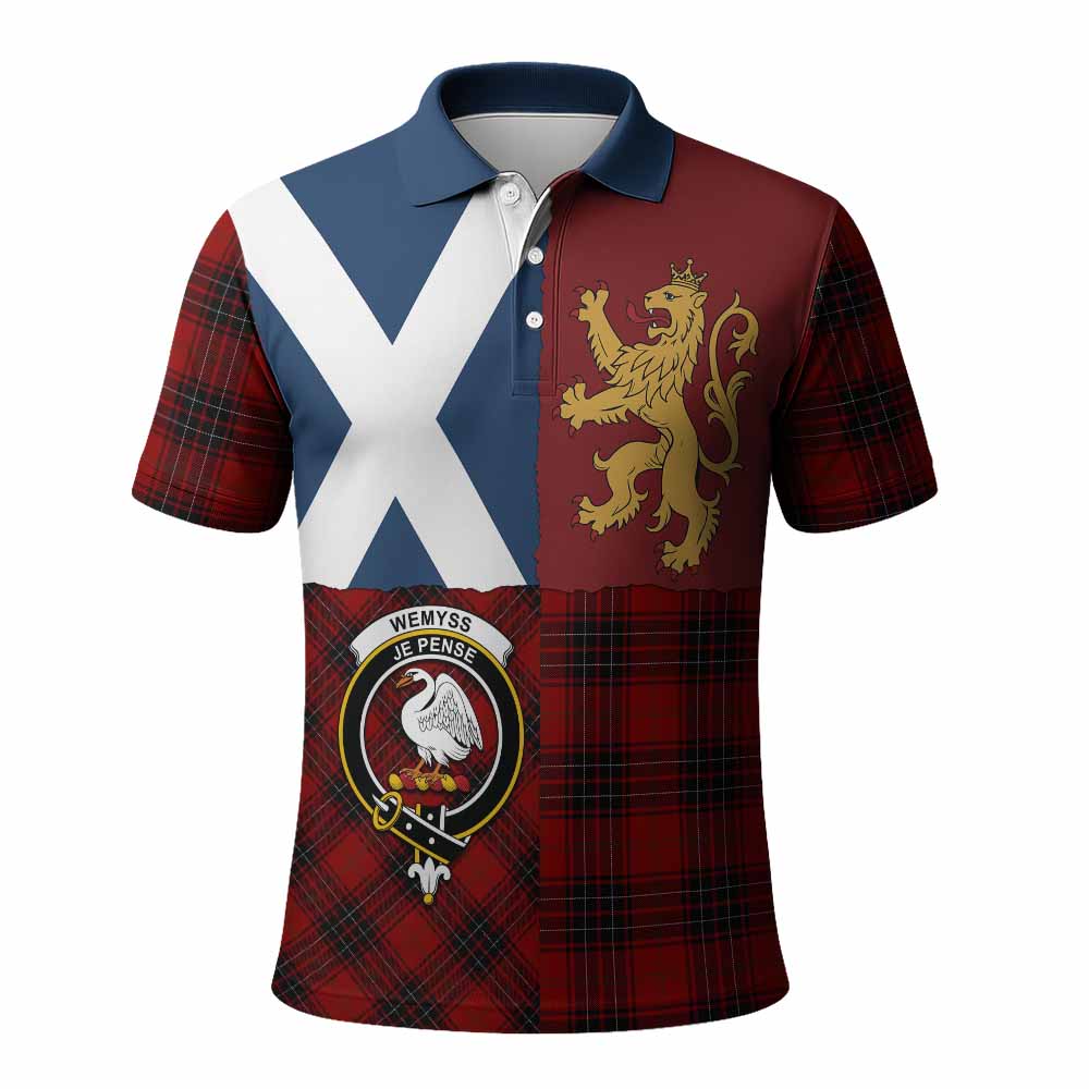 Wemyss Crest Tartan Polo Shirt with Lion Rampant Saltire Style
