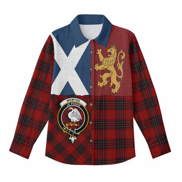 Wemyss Crest Tartan Women Casual Shirt with Lion Rampant Saltire Style