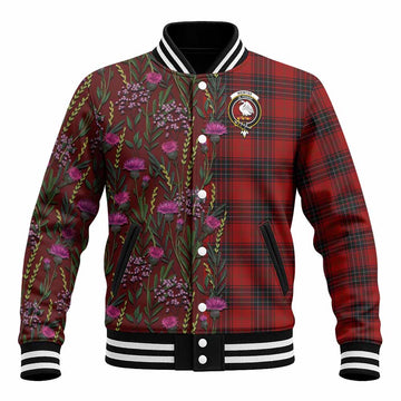 Wemyss Family Crest Tartan Baseball Jacket Scottish Thistle Flower Pattern Half Style - Tartan Vibes Clothing
