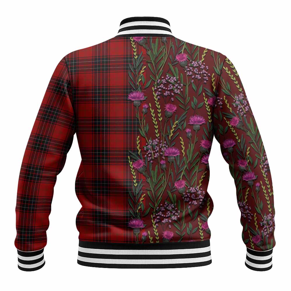 Wemyss Family Crest Tartan Baseball Jacket Scottish Thistle Flower Pattern Half Style - Tartan Vibes Clothing
