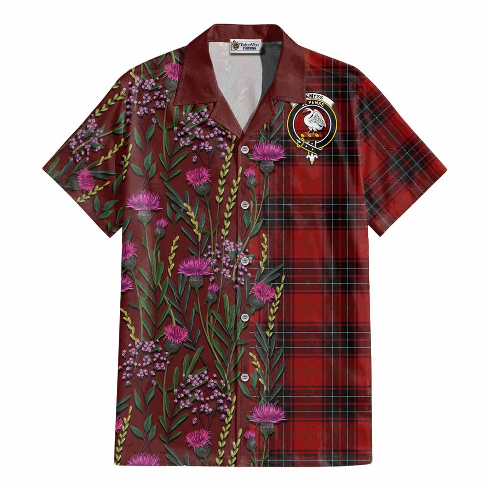 Wemyss Family Crest Tartan Cotton Hawaiian Shirt Scottish Thistle Flower Pattern Half Style - Tartan Vibes Clothing