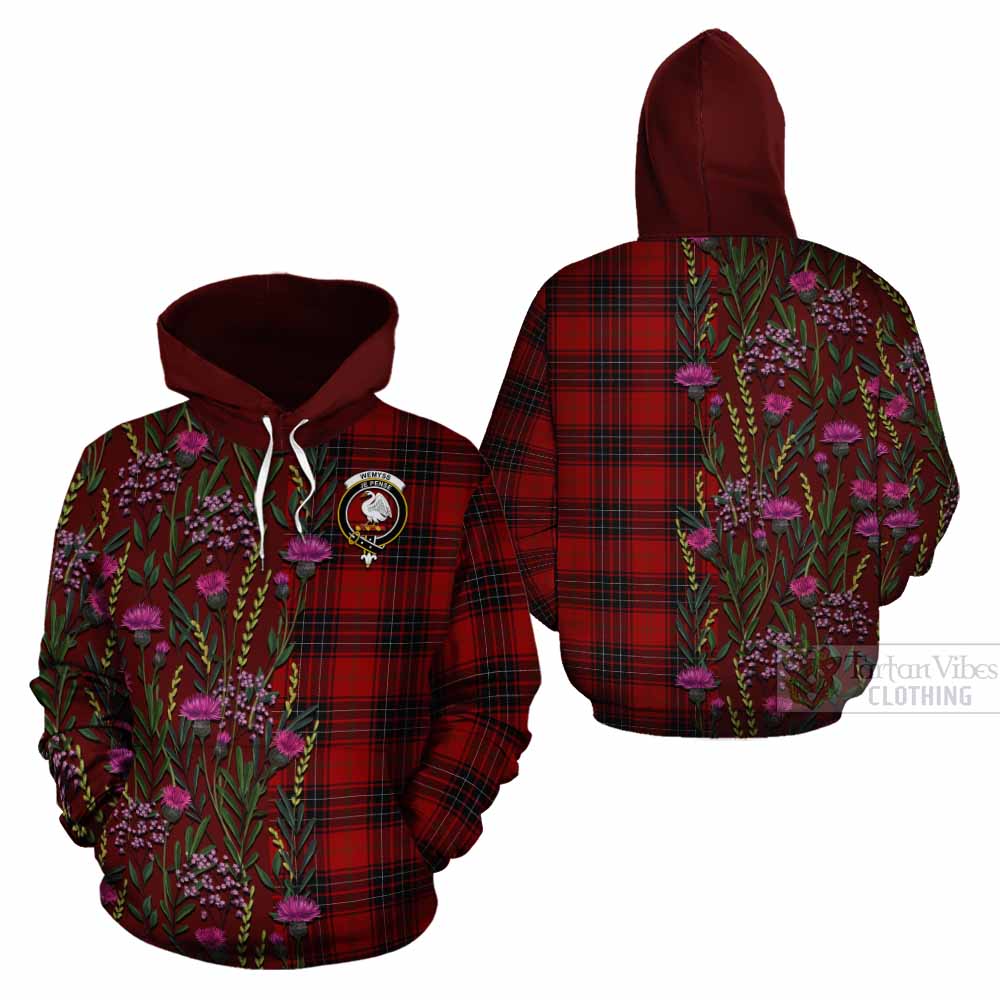 Wemyss Family Crest Tartan Cotton Hoodie Scottish Thistle Flower Pattern Half Style - Tartan Vibes Clothing