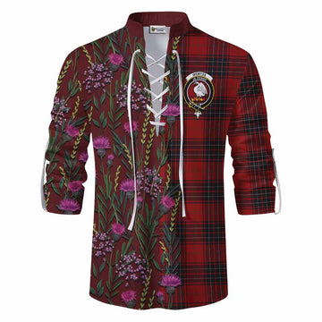 Wemyss Family Crest Tartan Ghillie Shirt Scottish Thistle Flower Pattern Half Style - Tartan Vibes Clothing