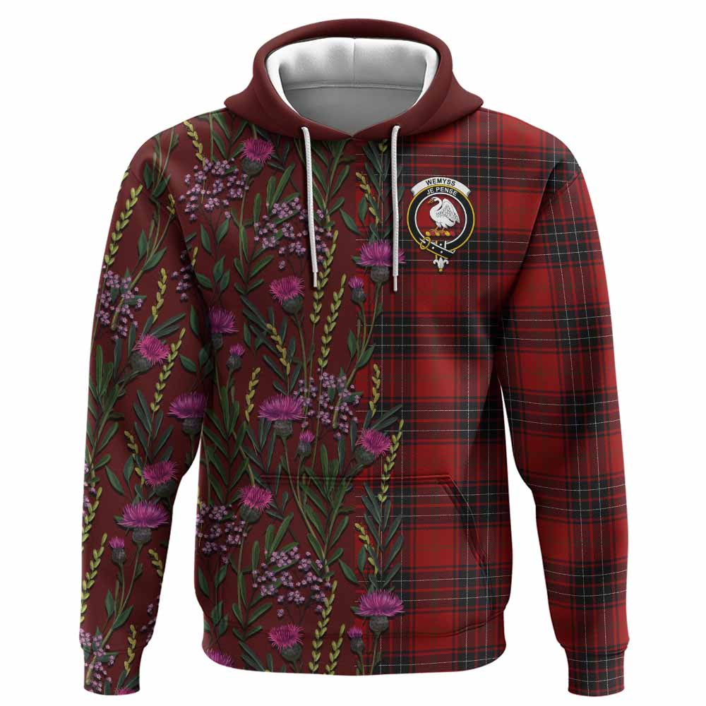 Wemyss Family Crest Tartan Hoodie Scottish Thistle Flower Pattern Half Style - Tartan Vibes Clothing