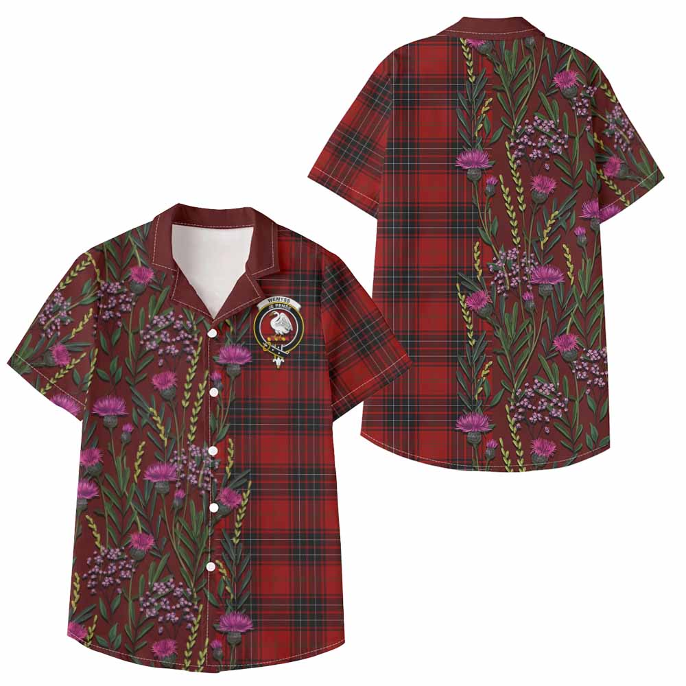 Wemyss Family Crest Tartan Kid Hawaiian Shirt Scottish Thistle Flower Pattern Half Style - Tartan Vibes Clothing
