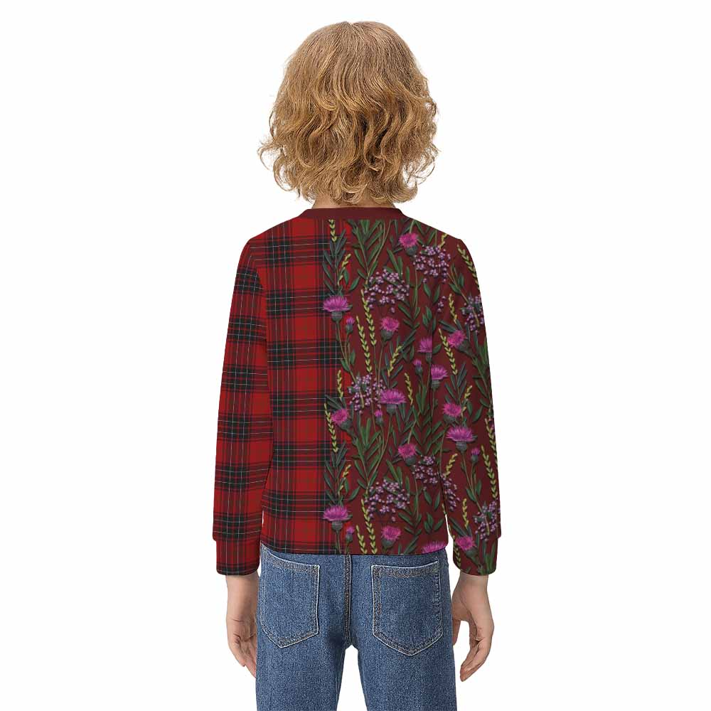 Wemyss Family Crest Tartan Kid Knitted Sweatshirt Scottish Thistle Flower Pattern Half Style - Tartan Vibes Clothing