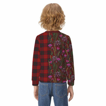 Wemyss Family Crest Tartan Kid Knitted Sweatshirt Scottish Thistle Flower Pattern Half Style - Tartan Vibes Clothing
