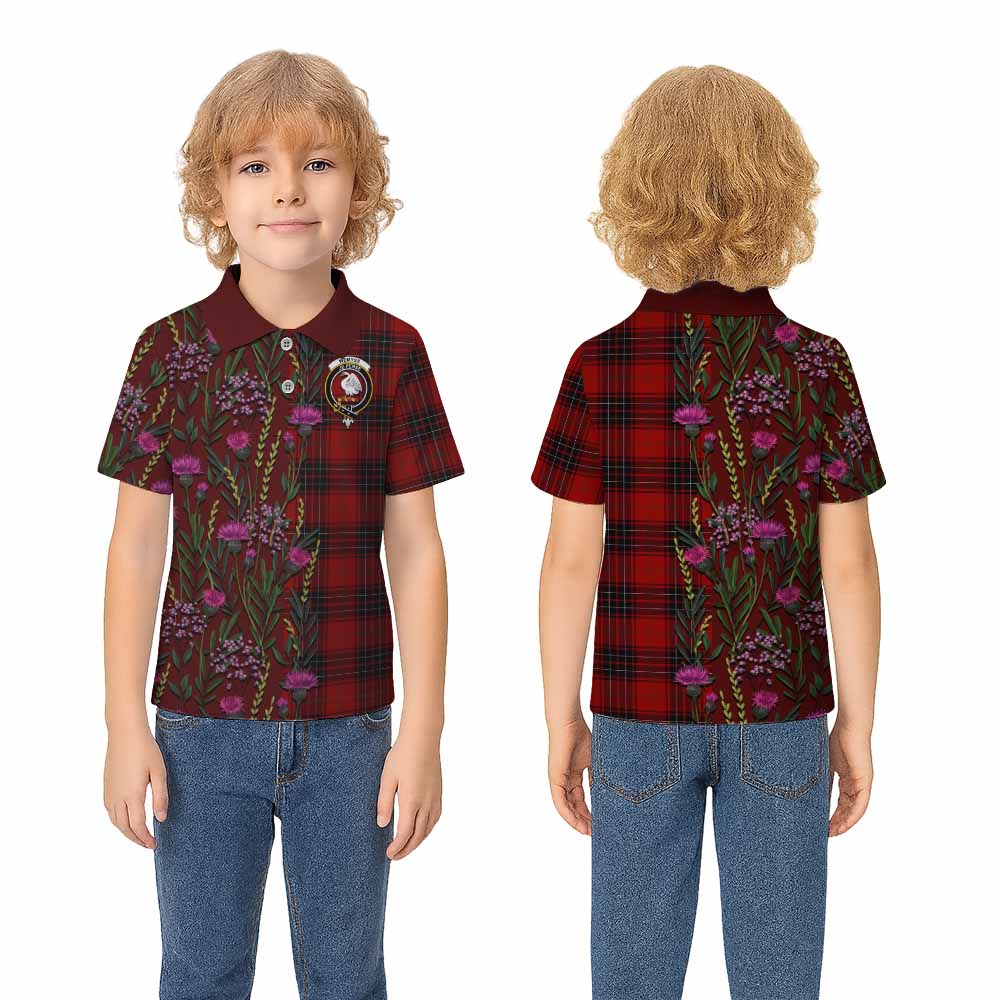 Wemyss Family Crest Tartan Kid Polo Shirt Scottish Thistle Flower Pattern Half Style - Tartan Vibes Clothing
