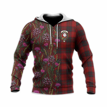 Wemyss Family Crest Tartan Knitted Hoodie Scottish Thistle Flower Pattern Half Style - Tartan Vibes Clothing