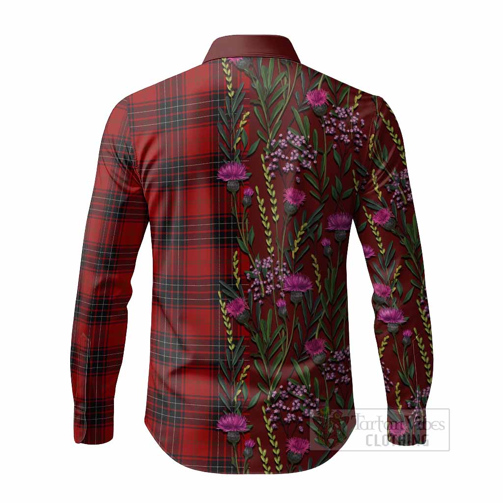 Wemyss Family Crest Tartan Long Sleeve Button Shirts Scottish Thistle Flower Pattern Half Style - Tartan Vibes Clothing