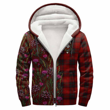 Wemyss Family Crest Tartan Sherpa Hoodie Scottish Thistle Flower Pattern Half Style