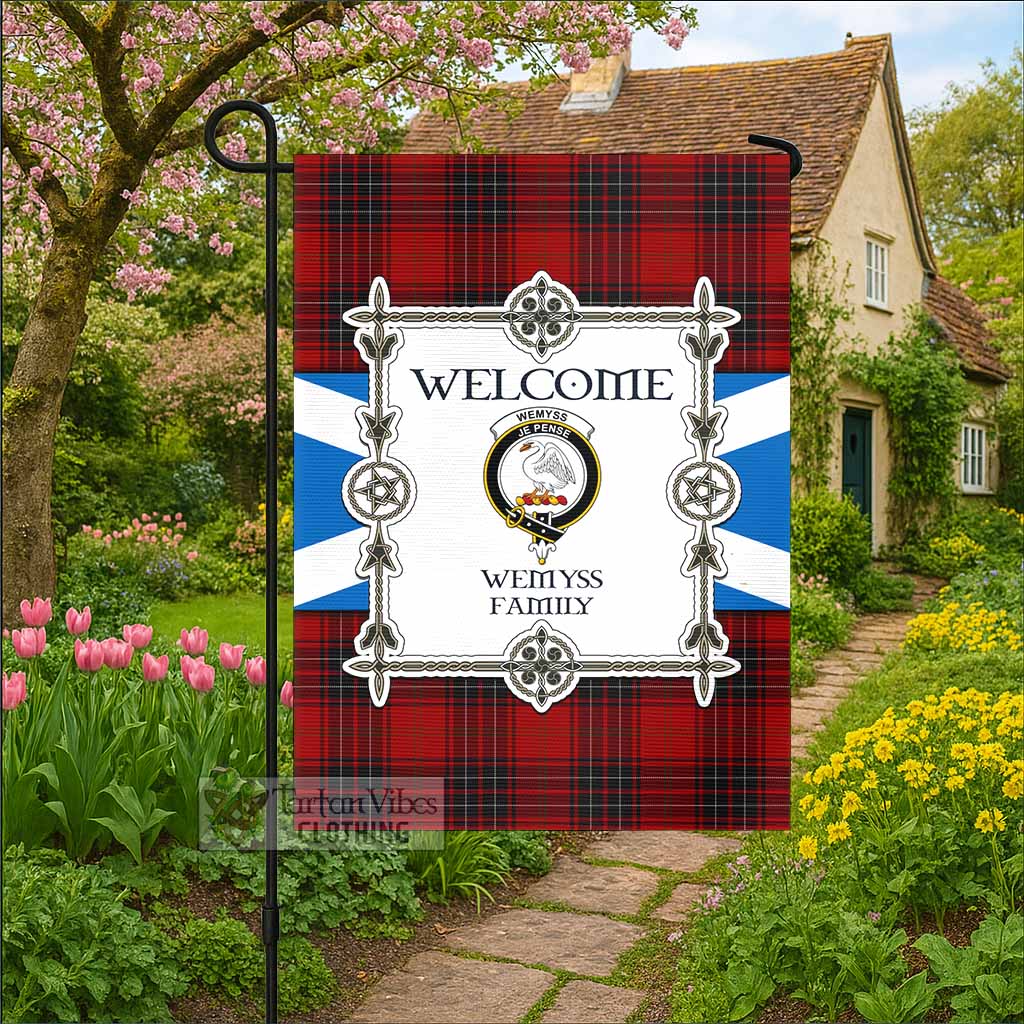 Wemyss Family Crest Tartan Welcome Garden Flag Saltire Harmony Style - Tartan Vibes Clothing