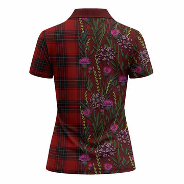 Wemyss Family Crest Tartan Women Polo Shirt Scottish Thistle Flower Pattern Half Style - Tartan Vibes Clothing
