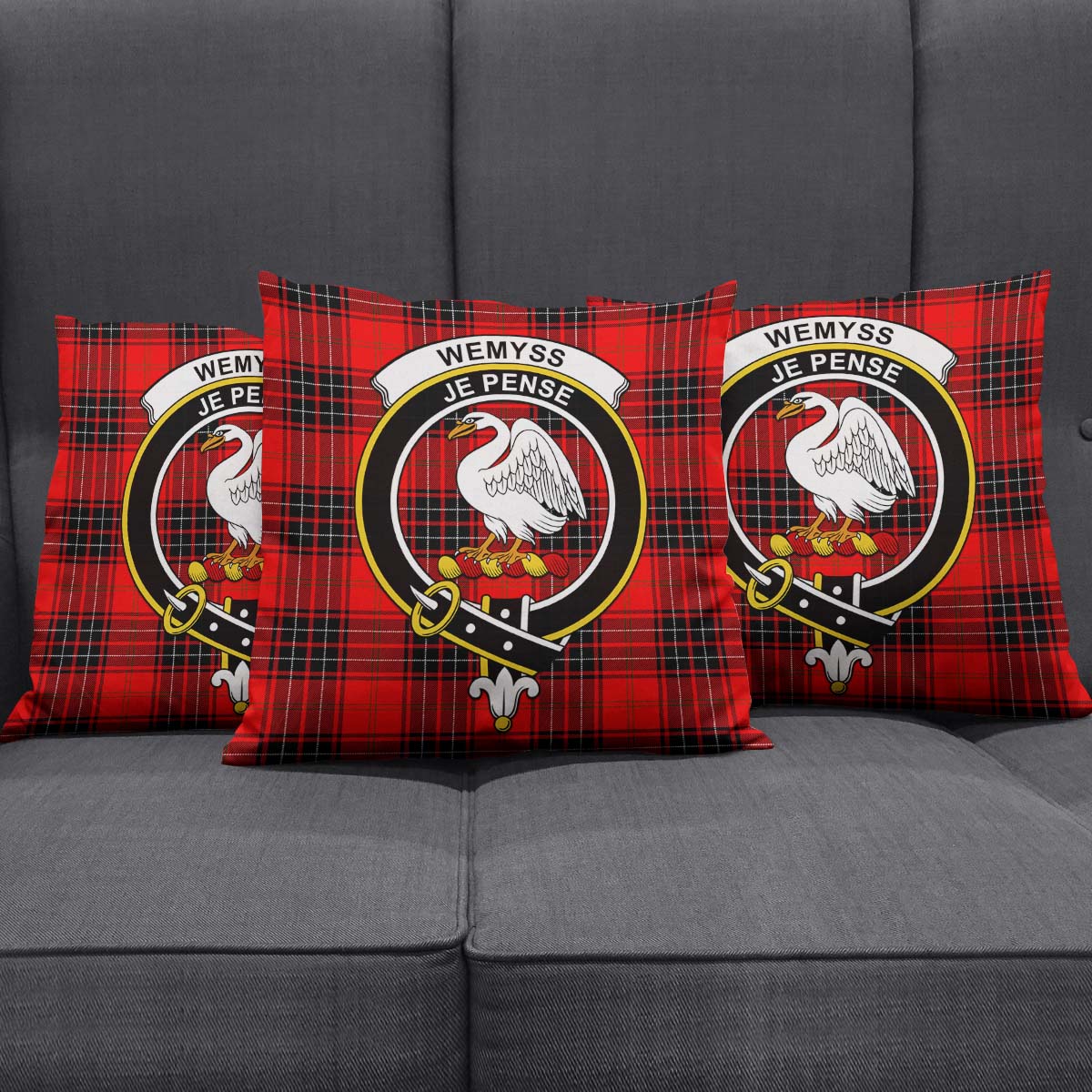 Wemyss Modern Tartan Pillow Cover with Family Crest Square Pillow Cover - Tartanvibesclothing