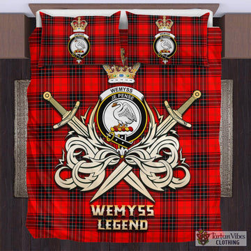 Wemyss Modern Tartan Bedding Set with Clan Crest and the Golden Sword of Courageous Legacy