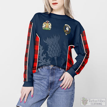 Wemyss Modern Tartan Sweatshirt with Family Crest and Scottish Thistle Vibes Sport Style
