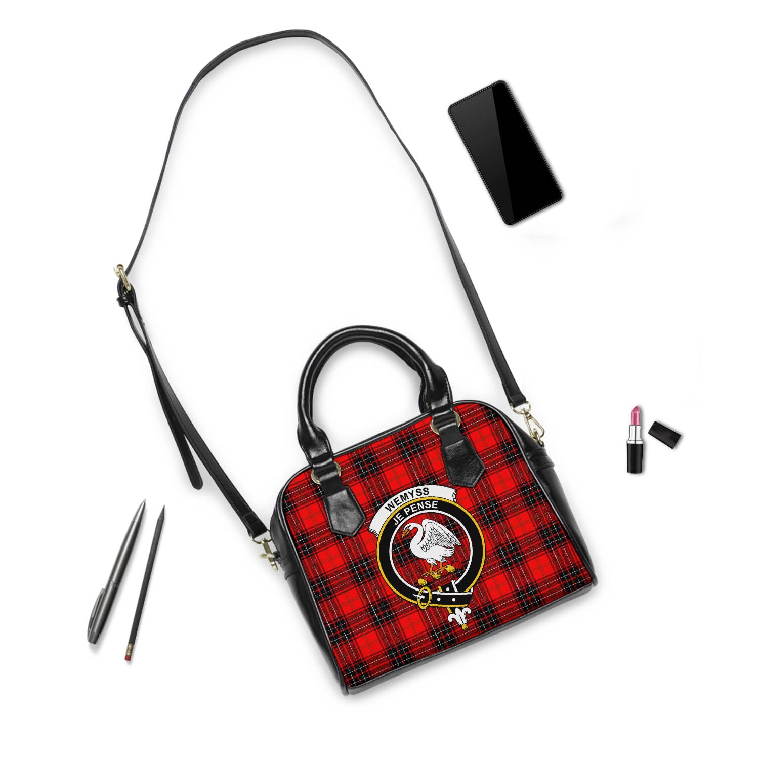 Wemyss Modern Tartan Shoulder Handbags with Family Crest - Tartanvibesclothing