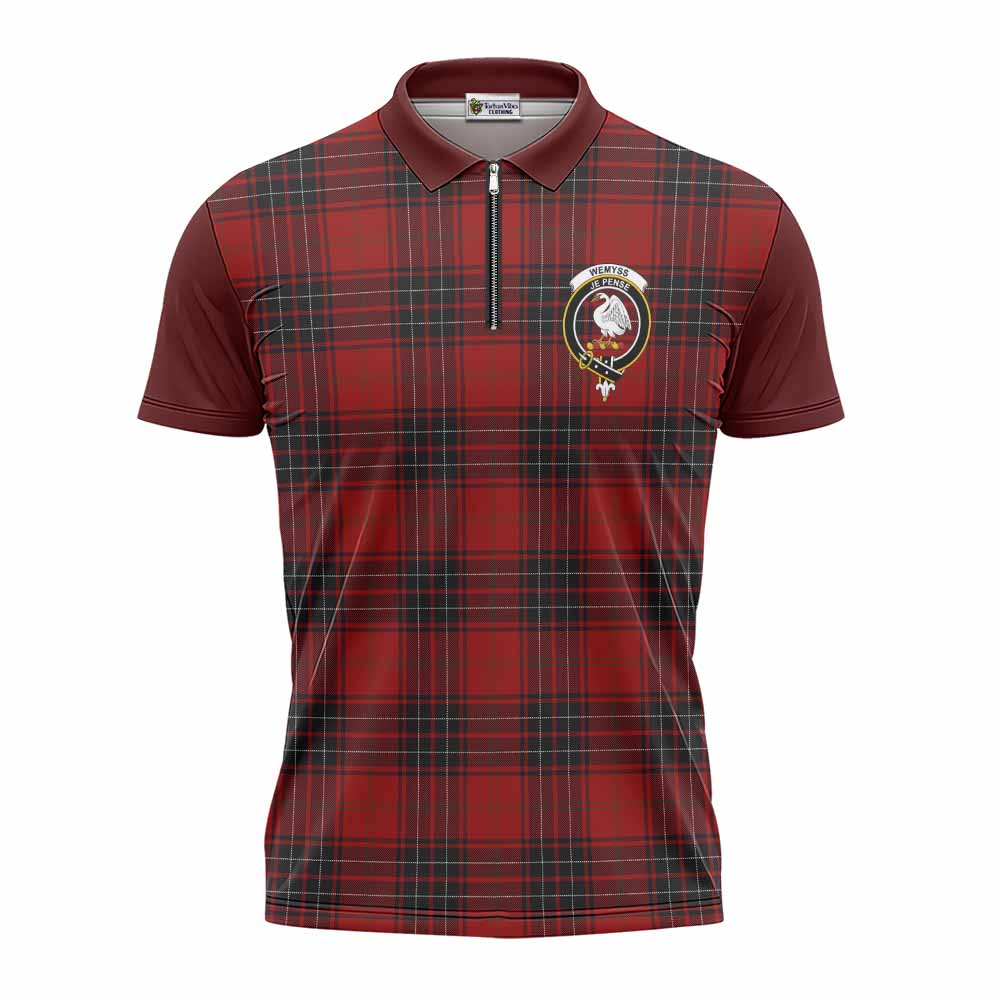 Wemyss Tartan Accent Zipper Polo Shirt with Family Crest