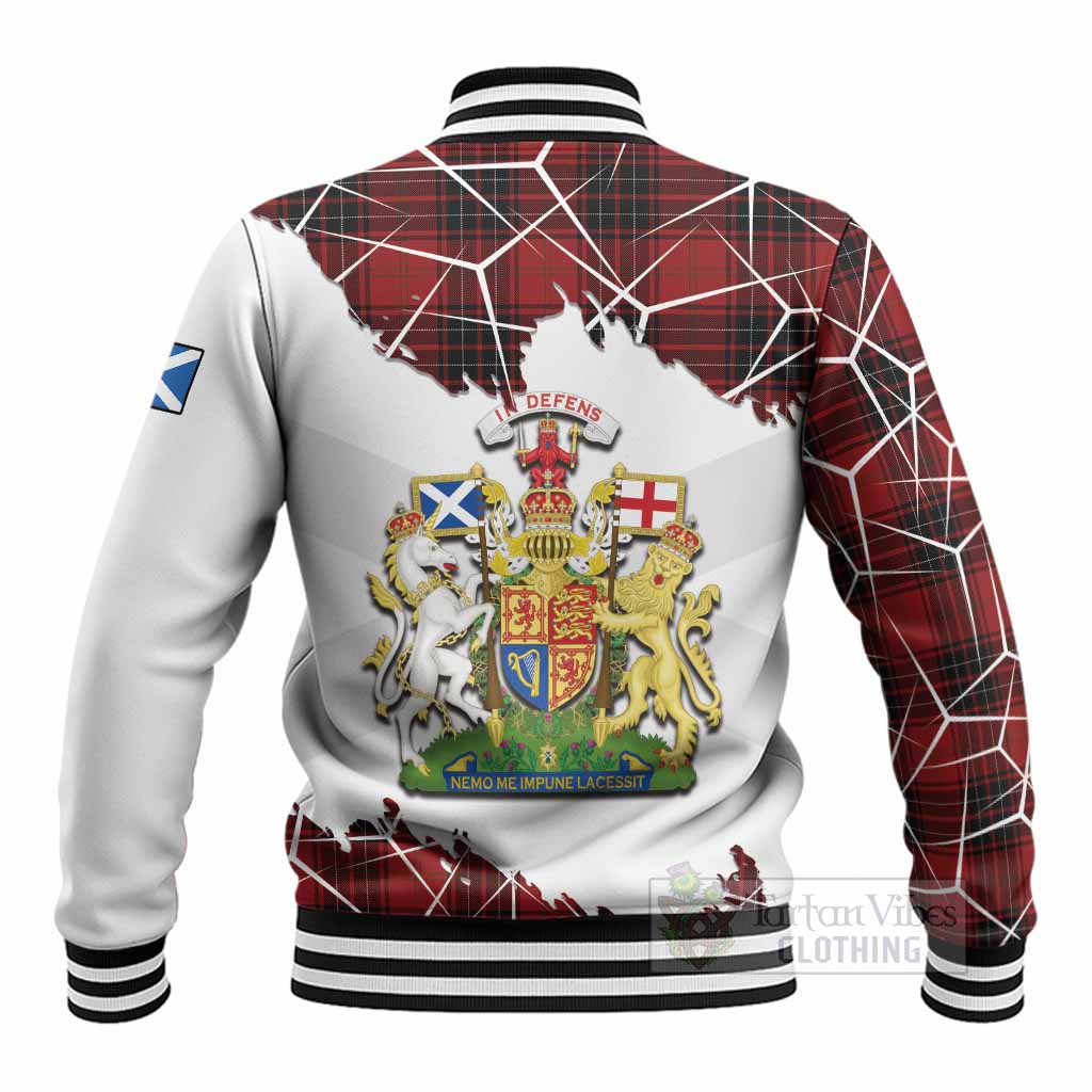Wemyss Tartan Baseball Jacket with Family Crest and Lion Rampant Grunge Style