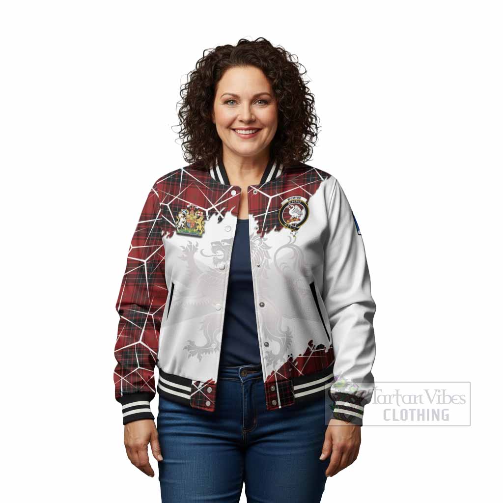 Wemyss Tartan Baseball Jacket with Family Crest and Lion Rampant Grunge Style