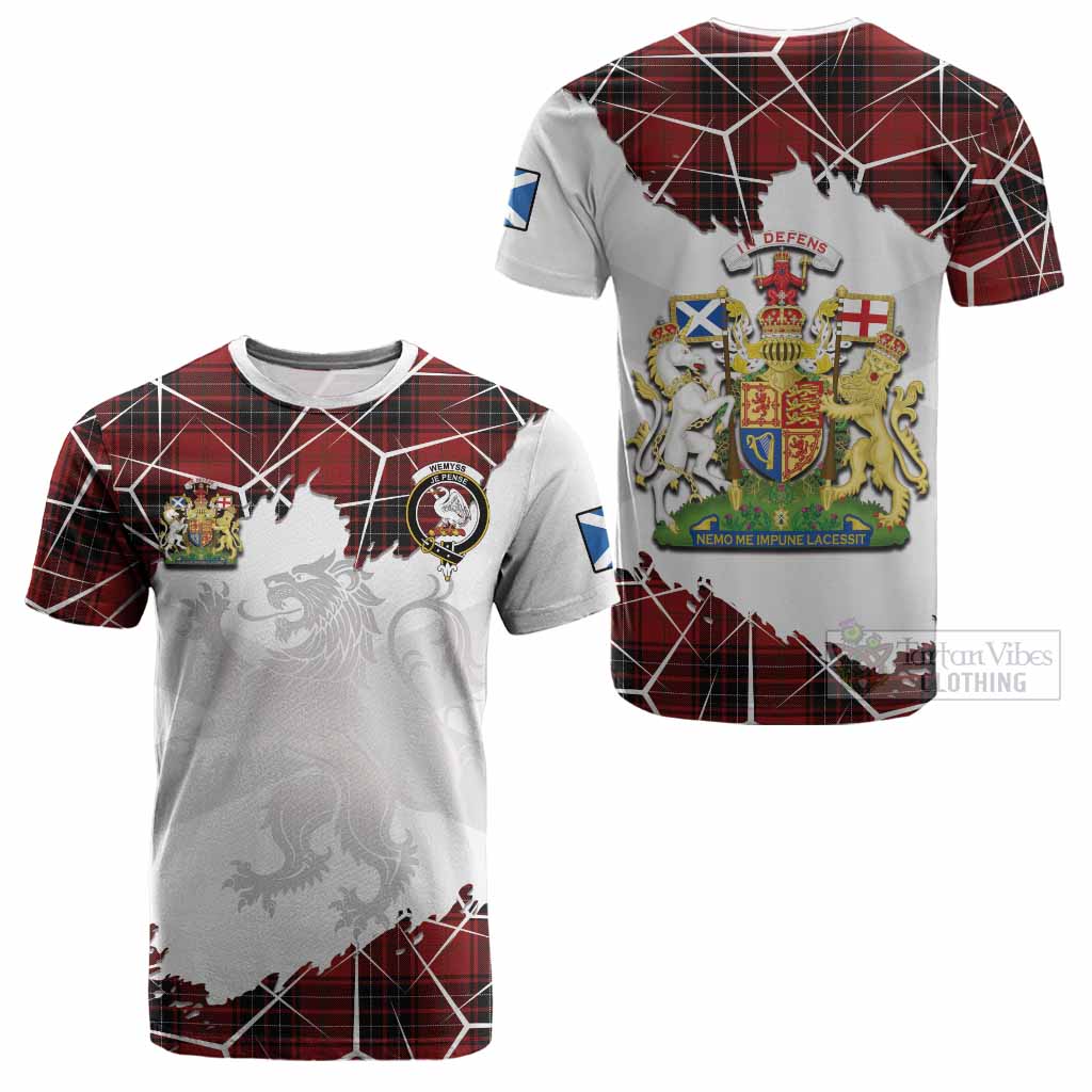 Wemyss Tartan Cotton T-shirt with Family Crest and Lion Rampant Grunge Style