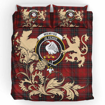 Wemyss Tartan Crest Bedding Set with Scottish Iconic Symbols 
