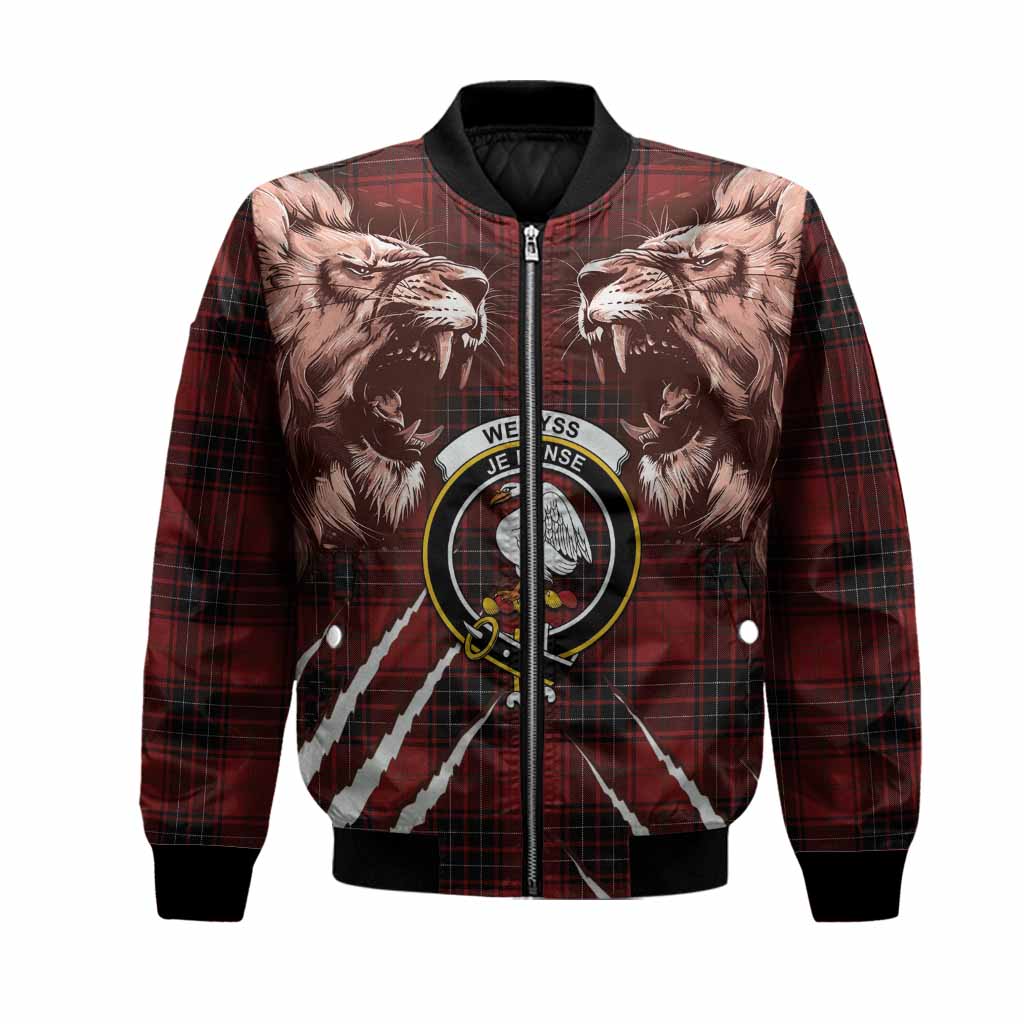Wemyss Tartan Crest Bomber Jacket Ferocious Lion Style