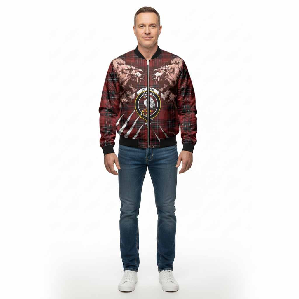 Wemyss Tartan Crest Bomber Jacket Ferocious Lion Style