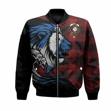 Wemyss Tartan Crest Bomber Jacket Scottish Golden Lions Wave Flow