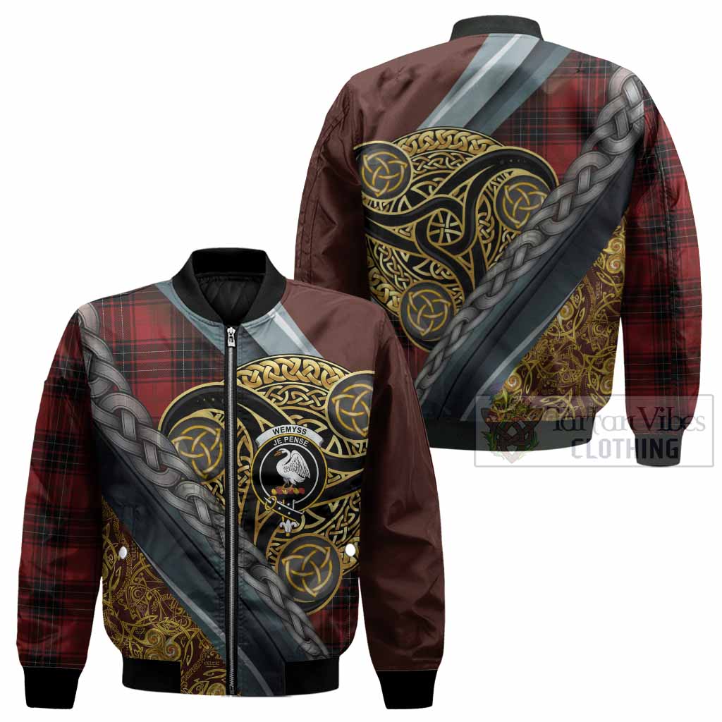 Wemyss Tartan Crest Bomber Jacket Scottish Triskele Celtic