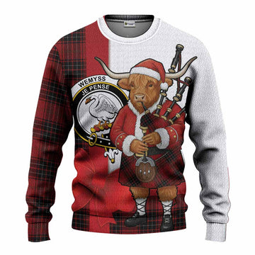 Wemyss Tartan Crest Christmas Christmas Ugly Sweater Highland Cow Bagpipes Coquette Bow Style