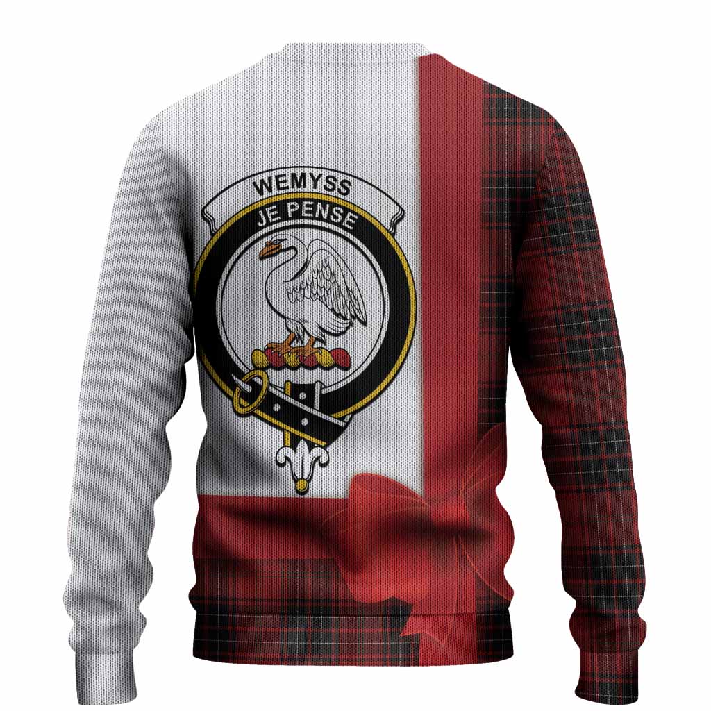 Wemyss Tartan Crest Christmas Christmas Ugly Sweater Highland Cow Bagpipes Coquette Bow Style